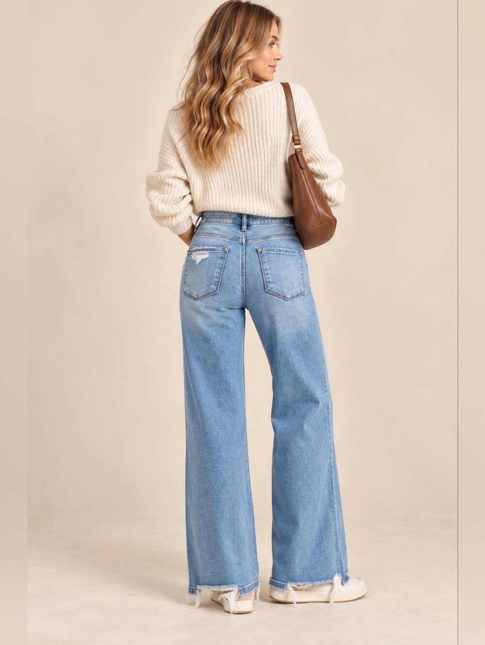 RISEN Women's Tummy Control Wide Leg Jeans Knee Distress Medium Wash HR 3/26 NEW - Picture 8 of 14